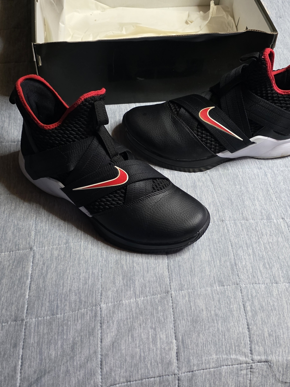 Nike Black and Red LeBron Soldier XII Strap Sneakers